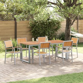 vidaXL Conjunto de Cadeiras de Jardim Empilháveis 6 pcs Cinza Aço e Madeira de Acácia Sólida