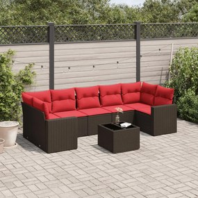 vidaXL 8 pcs conjunto sofás de jardim c/ almofadões vime PE castanho