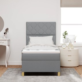 Cama Box com Colchão e Luz LED Cinzento-Claro 90x200 cm em Tecido