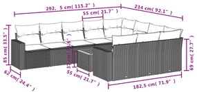 11 pcs conjunto sofás de jardim c/ almofadões vime PE bege