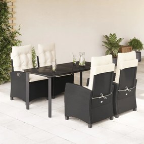 5 pcs conjunto de jantar p/ jardim c/ almofadões vime PE preto