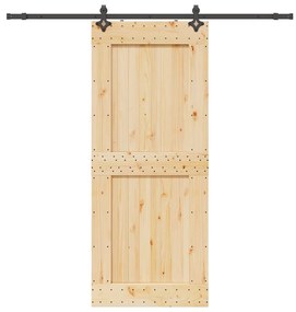 Porta de correr com ferragens 95x210 cm madeira de pinho maciça