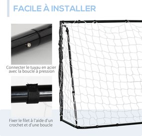 Baliza de futebol com estrutura metálica, rede em PE, estacas e ferramentas incluídas; dim. 186 x 62 x 123 cm; preto e branco