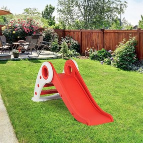 HOMCOM Escorrega infantil para crianças acima de 3 anos Escorrega largo dobrável com escadas rampa longa para jardim parque interiores 120x50x56 cm Vermelho