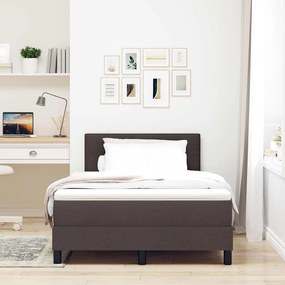 Cama Box Spring com Colchão &amp; LED Marrom Escuro 120x190 cm Tecido