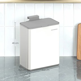 Caixote do lixo suspenso em aço com 8 litros e tampa para resíduos orgânicos 25,8 x 15,2 x 32 cm, para fixar na porta do armário ou na parede branco