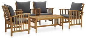 5 pcs conjunto lounge de jardim com almofadões acácia maciça