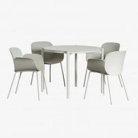 Conjunto De Mesa Redonda Ø110 Cm Em Alumínio Elton E 4 Cadeiras De Jardim Em Polipropileno E Aço Lynette Verde Bambu - Sklum