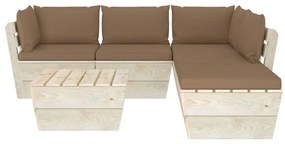 6 pcs conjunto lounge de paletes + almofadões madeira de abeto