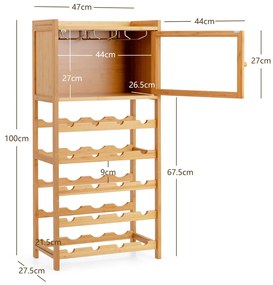 Garrafeira de Bambu para 20 Garrafas de Vinho Porta de Bambu para Cozinha de Bar Despensa 47 x 27,5 x 100 cm Natural