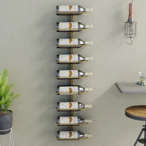 Garrafeira de parede para 9 garrafas ferro dourado