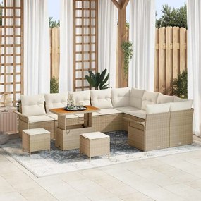 Conjunto de Sofá de Jardim vidaXL 12 Peças com Almofadas Vime Poliéster Acácia