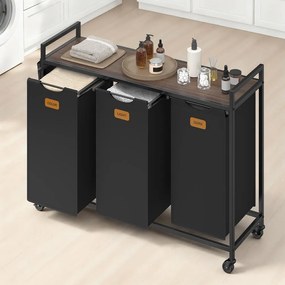 Cesto da roupa suja 98,6 x 33 x 81 cm com 3 sacos para roupa suja com um total de 150 L Preto-castanho cinza