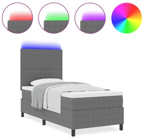 Cama Box Spring com Colchão &amp; Luz LED Cinza 100x200 cm Tecido de Velud