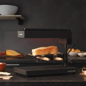 Raclette com Potência 600 W Cheese&Grill 6000 Black, Função Grill, Acabamento em aço inoxidável, Termóstato ajustável, 2 Espátulas de madeira, Grelhad