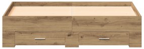 Cama com Gavetas vidaXL Carvalho Artisan 135x190 cm Madeira Revestida