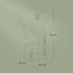 Arranhador para gatos com vários andares 45 x 35 x 112 cm cinzento esfumaçado