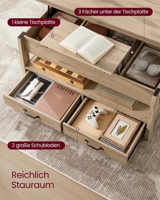 Mesa de centro com altura ajustável 50 x 100 x 49,1 cm/64,1 cm, gavetas e compartimentos castanho camelo