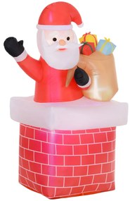 Pai Natal Insuflável com Sacos de Presente Saindo de uma Chaminé Decor