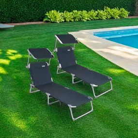 Conjunto de 2 espreguiçadeiras Jardim Ibiza 190x59x29cm com cobertura solar em alumínio cinzentas