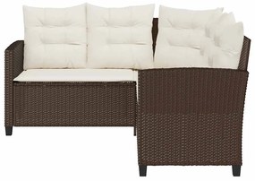 Sofá de jardim forma de L c/ mesa e almofadões vime PE castanho