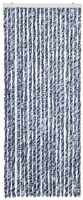 Cortina anti-insetos 56x185 cm chenille azul, branco prateado
