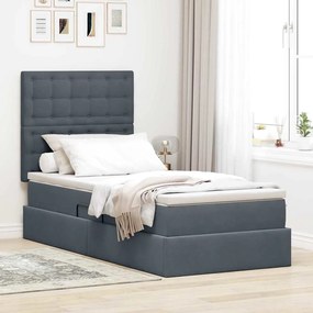 vidaXL Cama com arrumação e colchão Cinza Escuro 100 x 200 cm Veludo