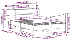 Cama sem colchão 160x200 cm madeira pinho maciço castanho-mel