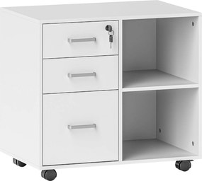 HOMCOM Arquivador de Escritório Suporte para Impressora 3 Gavetas Trancáveis com Rodízios 60x40x56 cm Branco | Aosom Portugal