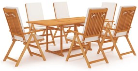 vidaXL 7 pcs conjunto jantar jardim c/ almofadões madeira teca maciça