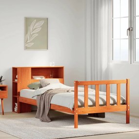 vidaXL Cama c/ estante sem colchão 100x200cm pinho maciço castanho-mel