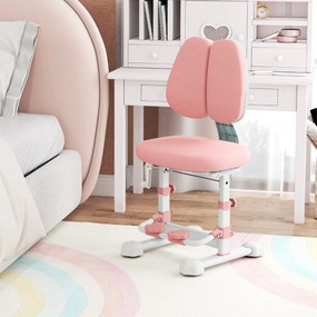 Cadeira de de escritório para crianças com encosto duplo ajustável, apoio para os pés, altura e profundidade do assento ajustáveis, rosa