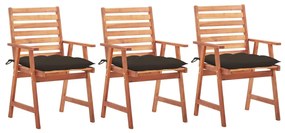 vidaXL Cadeiras de jantar p/ jardim 3 pcs c/ almofadões acácia maciça