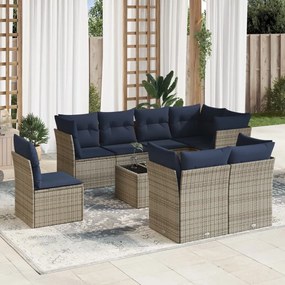 vidaXL 9 pcs conjunto sofás p/ jardim c/ almofadões vime PE cinzento