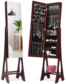 Guarda Joias com espelho de corpo inteiro com 12 luzes LED Design Vertical Ângulo ajustável Organizador de jóias  36 x 33,5 x 154 cm Castanho