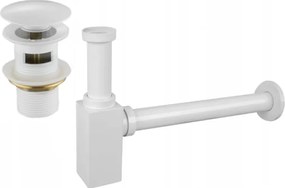 Mexen meio sifão de lavatório quadrado com ralo click-clack, com transbordo, branco - 7992060-20