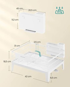 Escorredor louça giratório com tabuleiro e suporte para talheres 31 x 42 x 18,5 cm Branco 