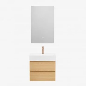 Conjunto De Móvel De Casa De Banho Em Madeira E Chapa De Freixo Com Lavatório Integrado Ona Madeira Natural & Retangular Led - Sklum