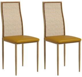 HOMCOM Conjunto 2 Cadeiras Sala Jantar Encosto Vime PE Assento Estofado Couro PU Elegância e Conforto 40x50x97 cm Ocre | Aosom Portugal