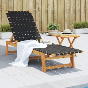 vidaXL Espreguiçadeira com mesa madeira de acácia maciça/tecido preto