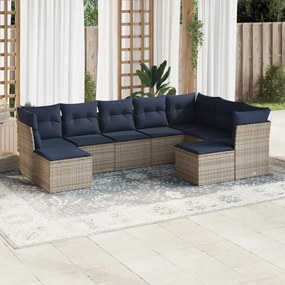 vidaXL 9 pcs conjunto sofás p/ jardim c/ almofadões vime PE cinzento