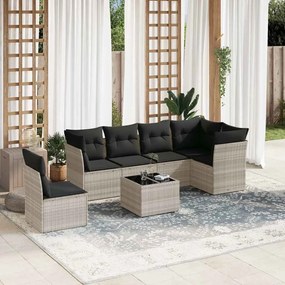 7 pcs conj. sofás jardim com almofadões vime PE cinzento-claro