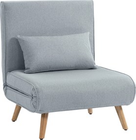 HOMCOM Poltrona chaise conversível 3 em 1, cama/poltrona 1 lugar, encosto 5 posições, tecido com almofada, cinza | Aosom Portugal