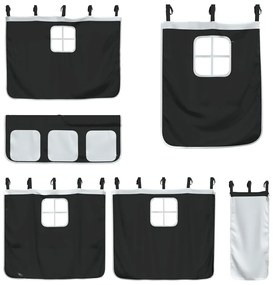 Beliche com cortinas 90x190 cm pinho maciço branco e preto
