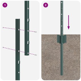 Postes de Cerca 44 pcs U-Channel Verde 160 cm Aço