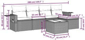 6 pcs conjunto sofás de jardim com almofadões vime cinzento