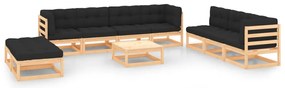 10 pcs conjunto lounge de jardim c/ almofadões pinho maciço