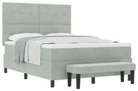Cama Box Spring com Colchão &amp; Banco Cinza Claro 140x190 cm Veludo