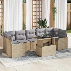 Conjunto de Sofá de Jardim com 8 Peças e Almofadas Bege Rattan Sintético