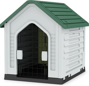 Casota para cães 66,5 x 52 x 60 cm com porta metálica com fechadura e telhado inclinado Boa ventilação para interior e exterior Verde